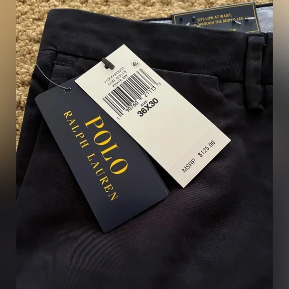 Polo Ralph Lauren 36 x 30 Navy Blue Stretch Slim Fit Chino Pants NWT! - Picture 4 of 5
